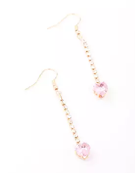 Pink Diamante Heart Cupchain Drop Earrings