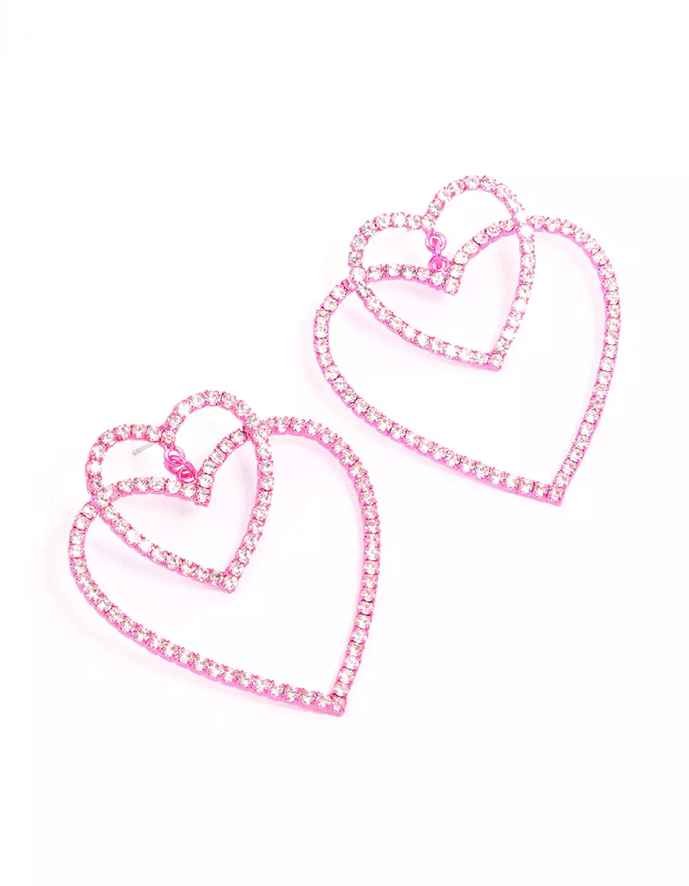 Pink Double Heart Drop Earrings