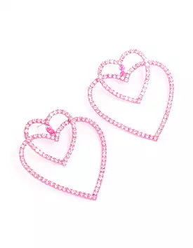 Pink Double Heart Drop Earrings