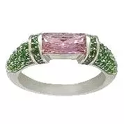 Pink Sapphire and Green Emerald Pinky Ring