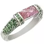 Pink Sapphire and Green Emerald Pinky Ring