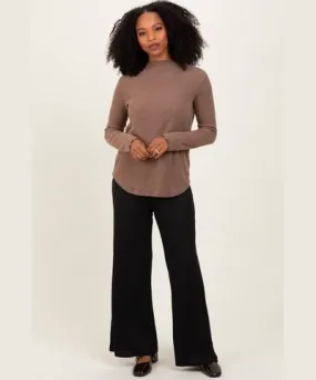 PinkBlush Black Ribbed Smocked Waistband Wide Leg Pants