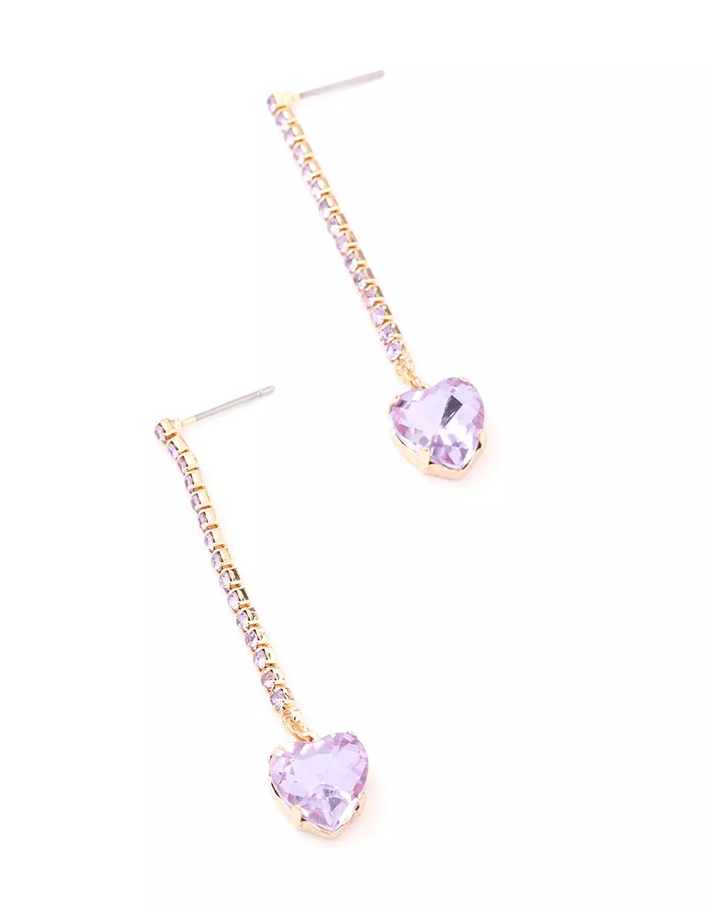 Purple Diamante Heart Cupchain Drop Earrings