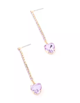 Purple Diamante Heart Cupchain Drop Earrings