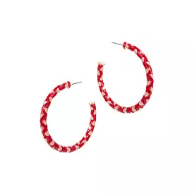 Red and White Heart Hoop Earrings