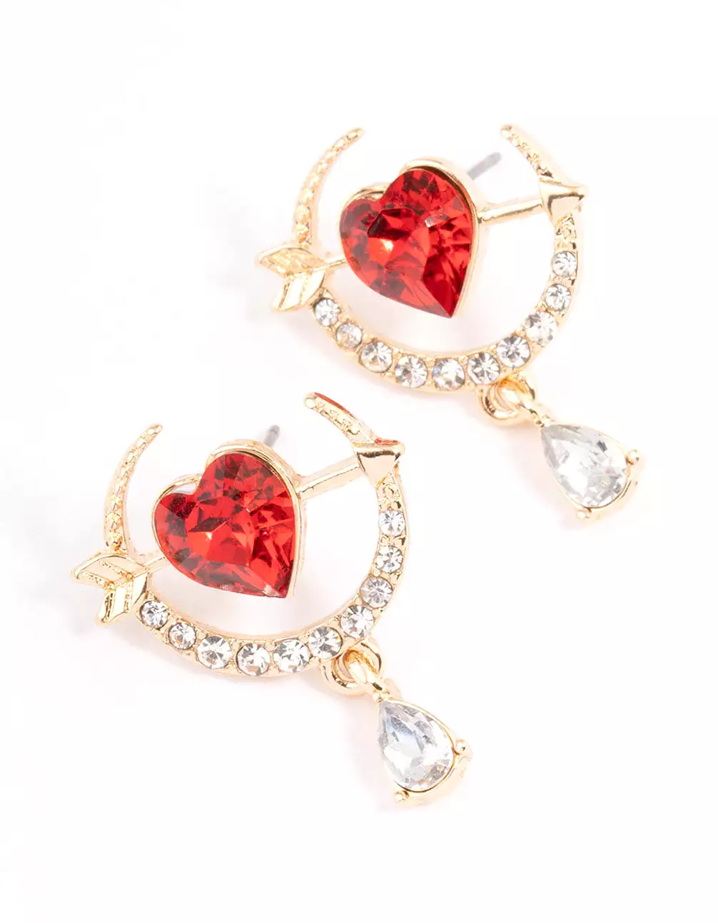 Red Cross Heart Drop Earrings