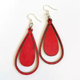 Red Double Drop Wood Earrings