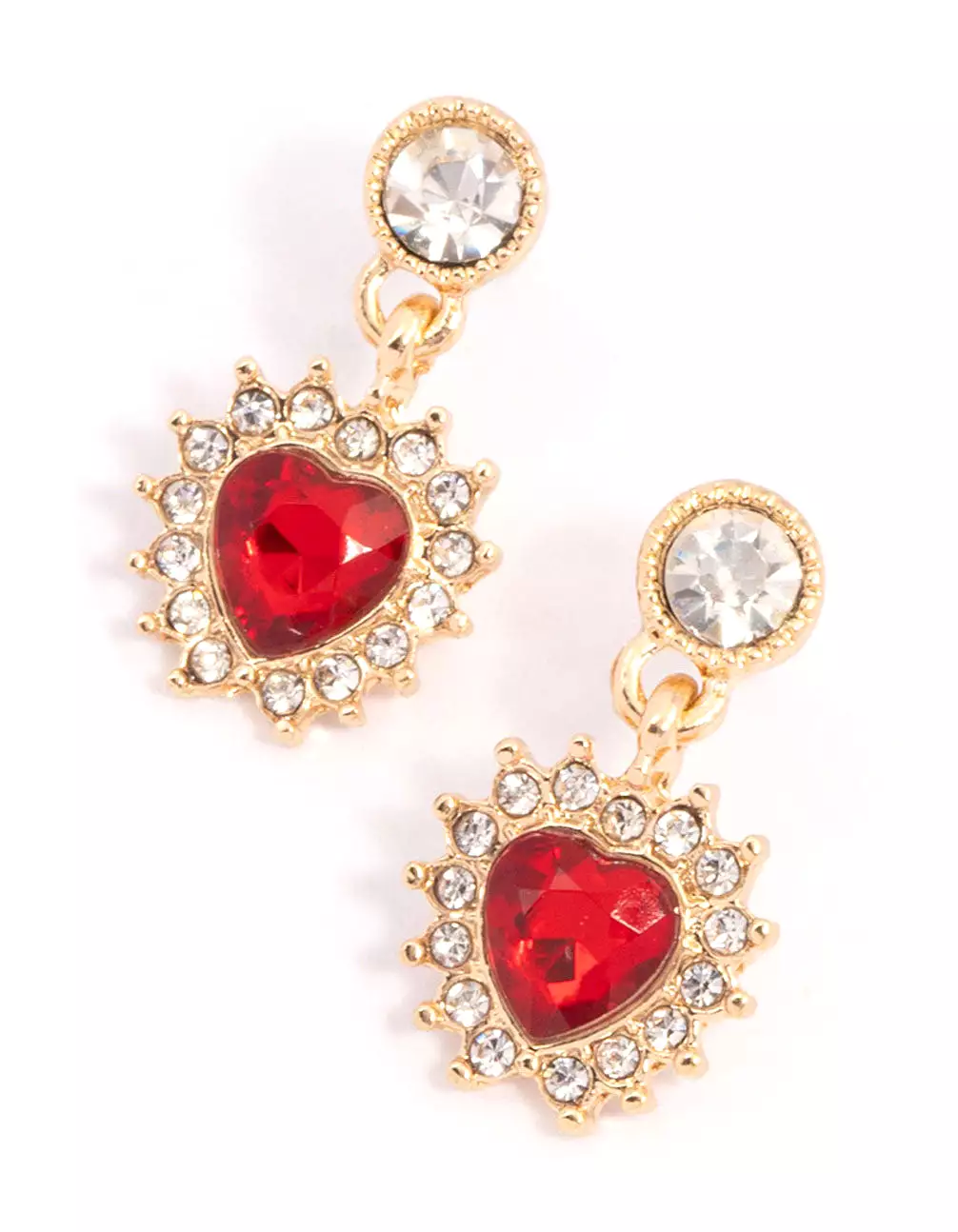 Red Halo Diamante Heart Drop Earrings