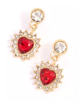 Red Halo Diamante Heart Drop Earrings