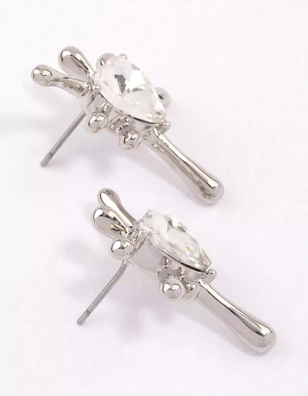 Rhodium Heart Splash Stud Earrings