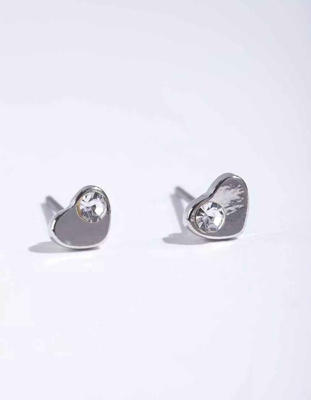 Rhodium Mini Dia Heart Stud Earrings