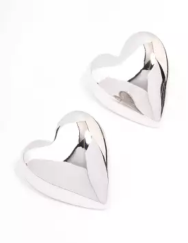 Rhodium Puffy Heart Stud Earrings