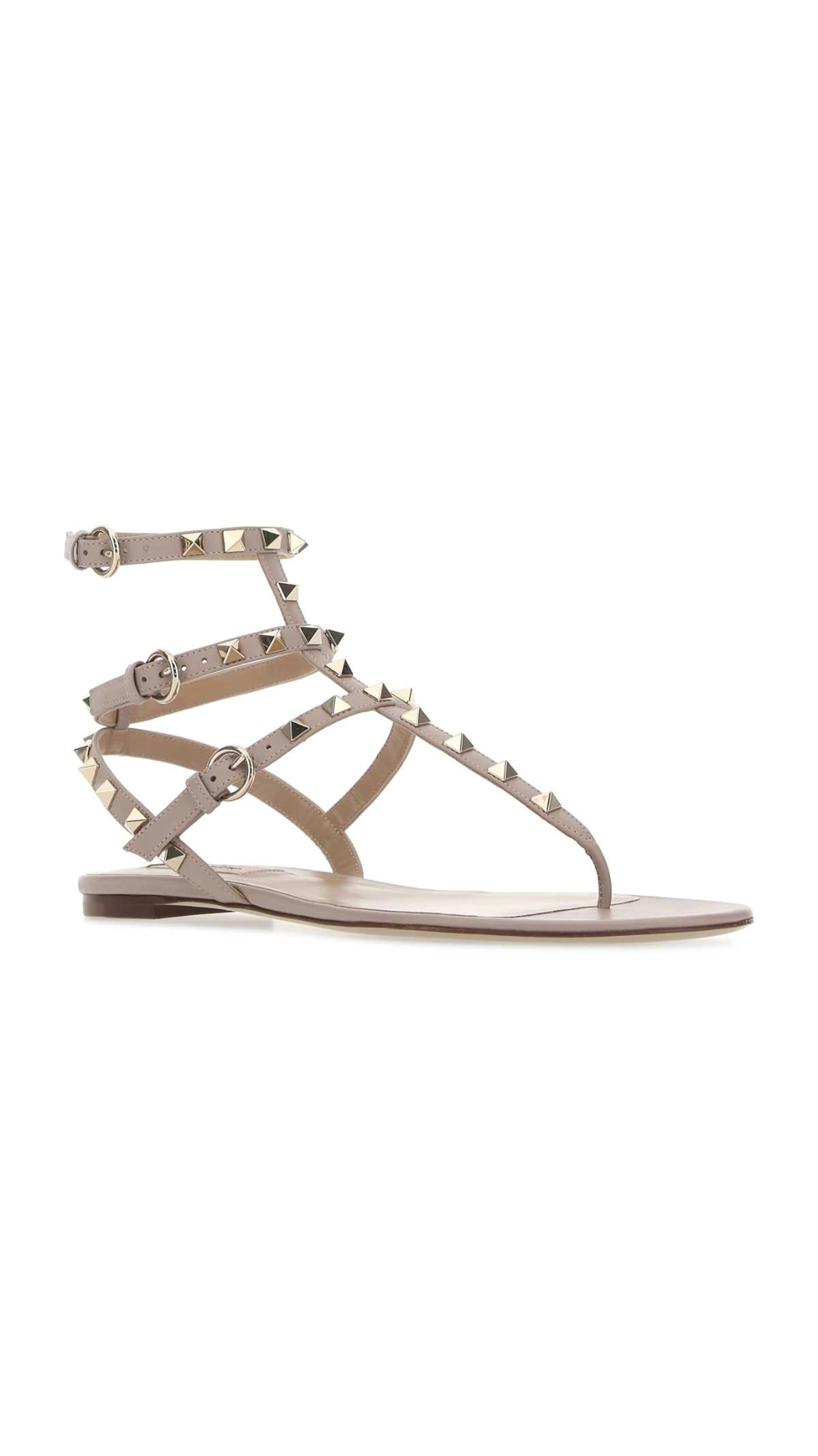 Rockstud Calfskin Flat Flip-flop Sandal - Poudre