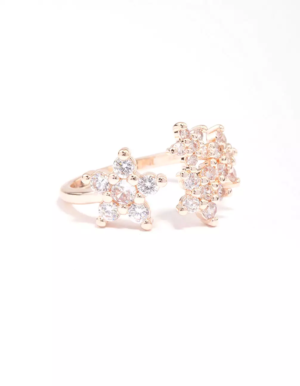 Rose Gold Plated Cubic Zirconia Open Flower Ring