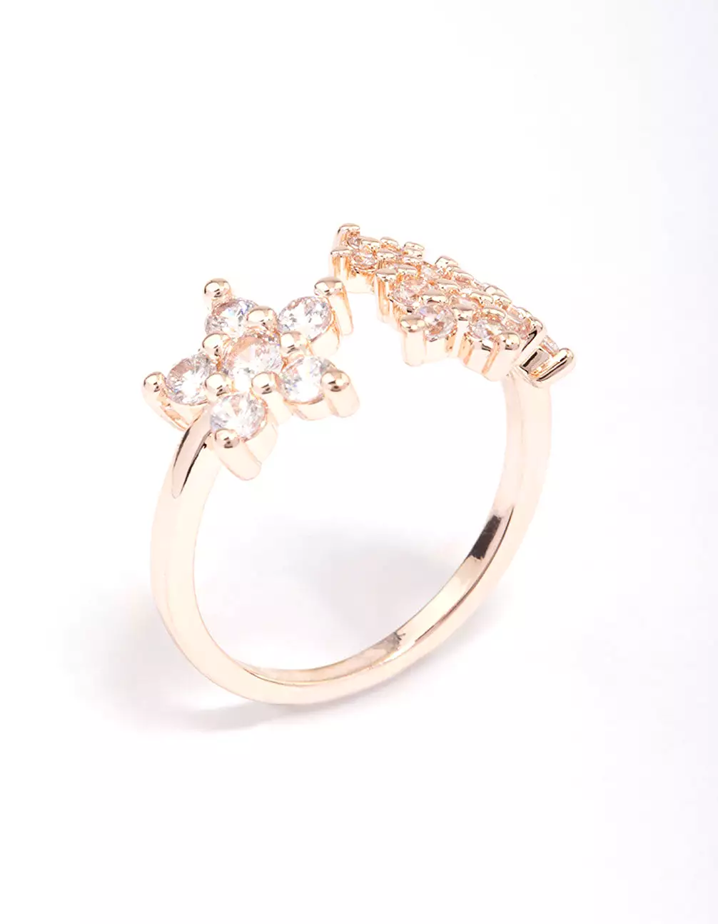 Rose Gold Plated Cubic Zirconia Open Flower Ring