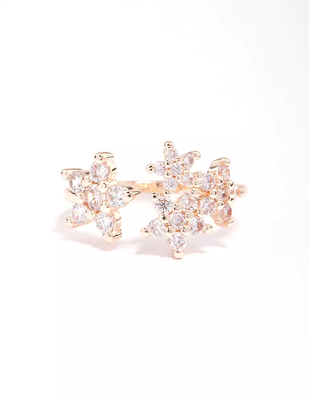 Rose Gold Plated Cubic Zirconia Open Flower Ring