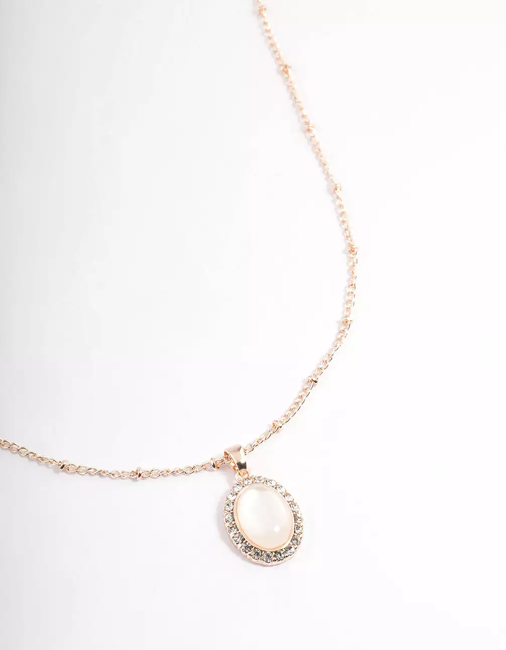 Rose Gold Station Oval Stone Necklace