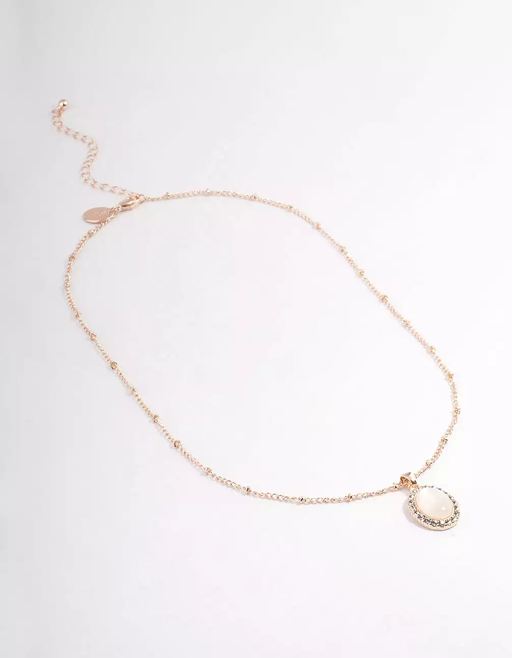 Rose Gold Station Oval Stone Necklace