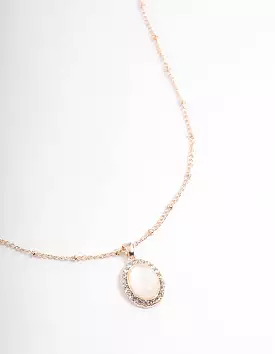 Rose Gold Station Oval Stone Necklace