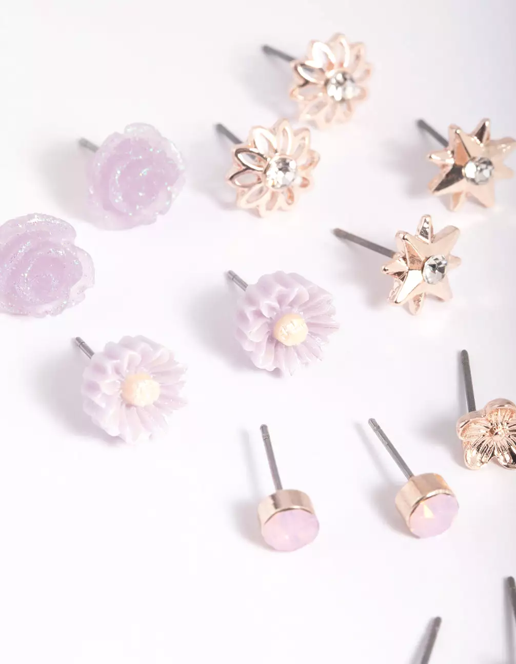 Rose Gold Triangle & Flower Stud Earring 8-Pack