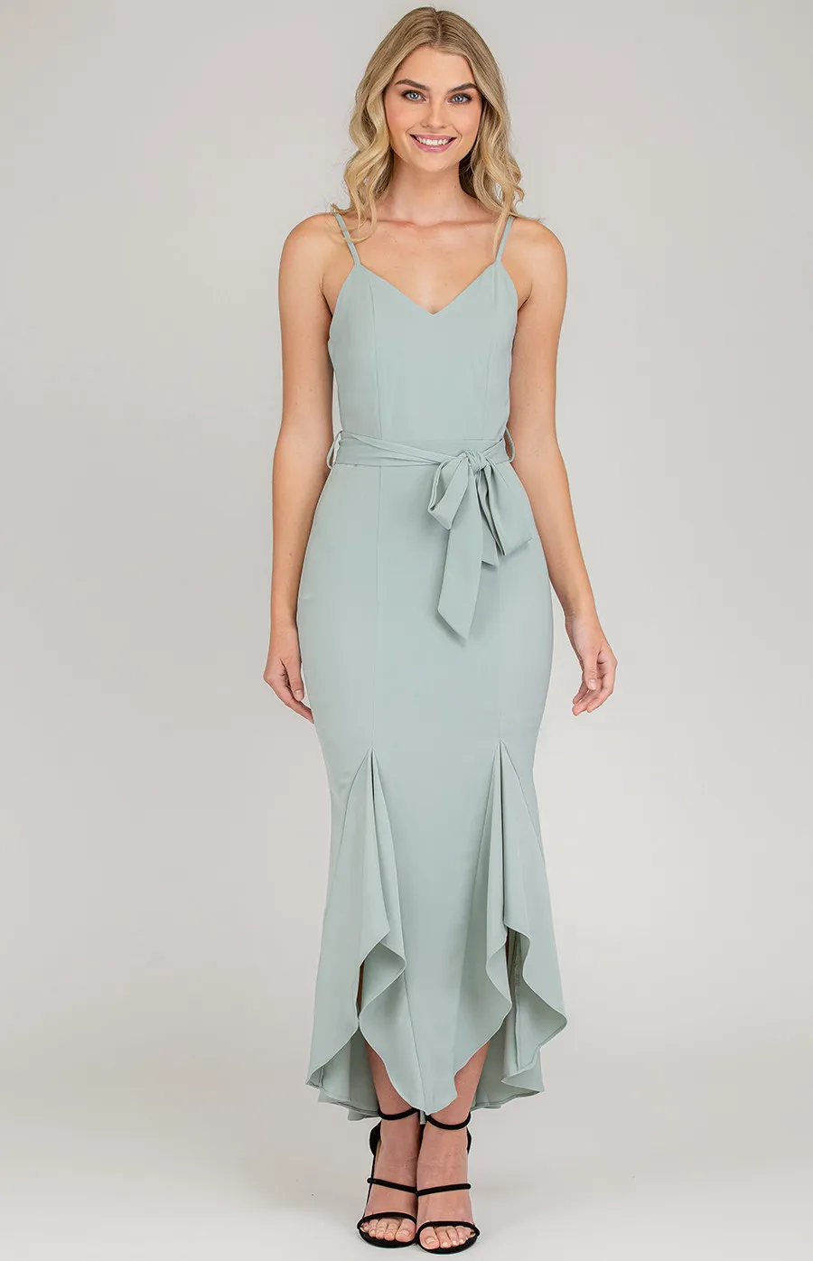 Ruffle Hem Maxi Dress with Belt detail (ADR997B)