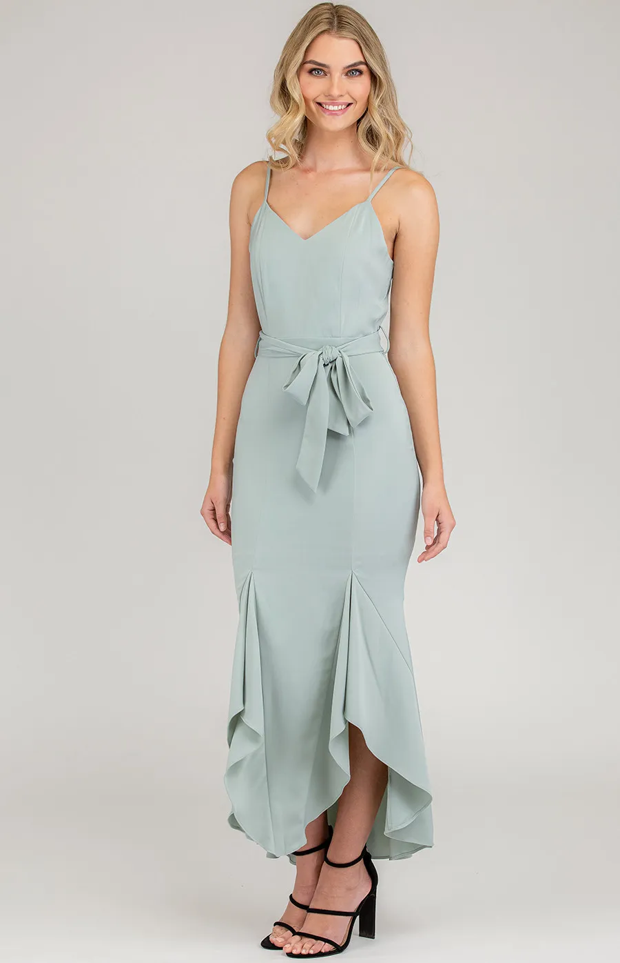 Ruffle Hem Maxi Dress with Belt detail (ADR997B)