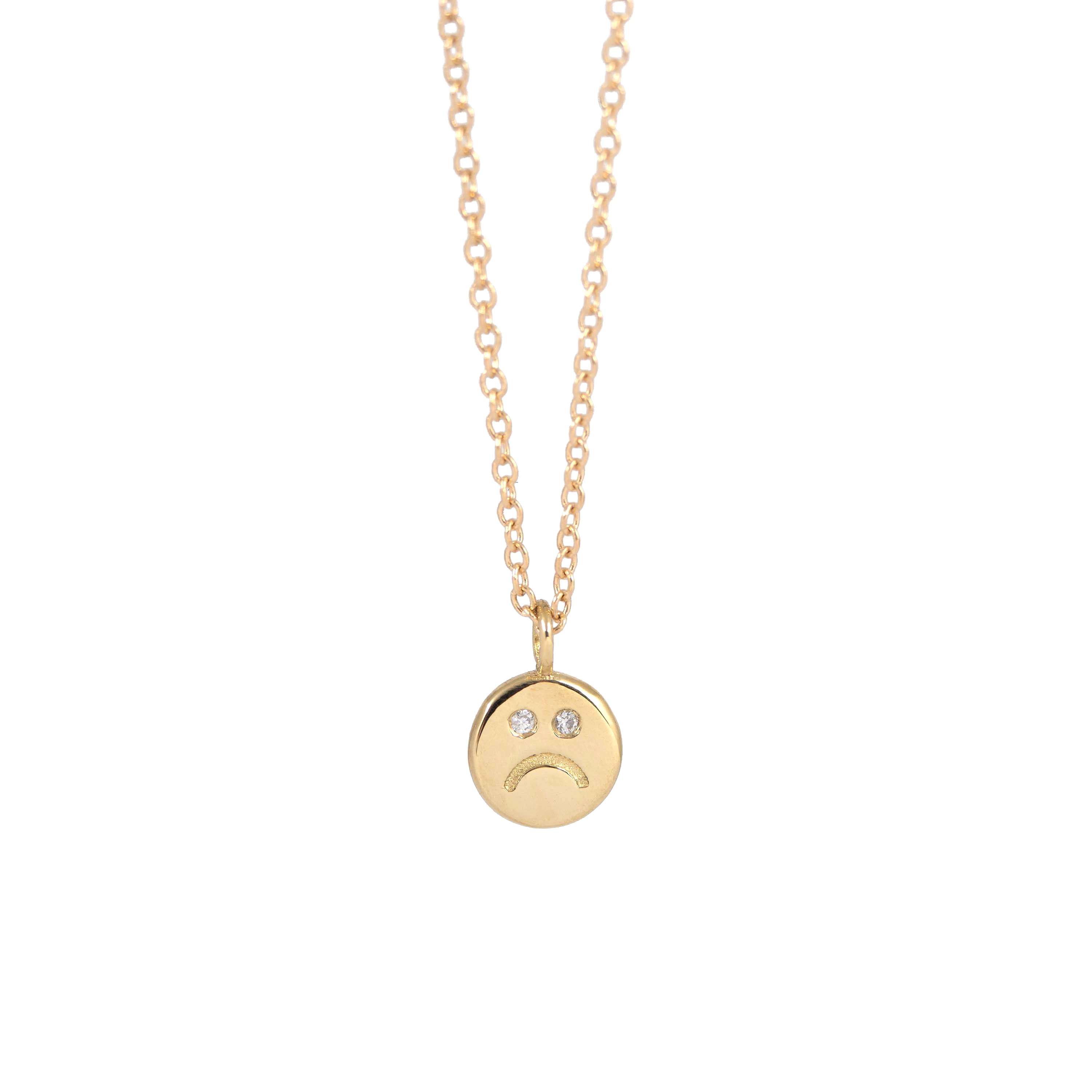 Sad Face Necklace - 14k Yellow Gold