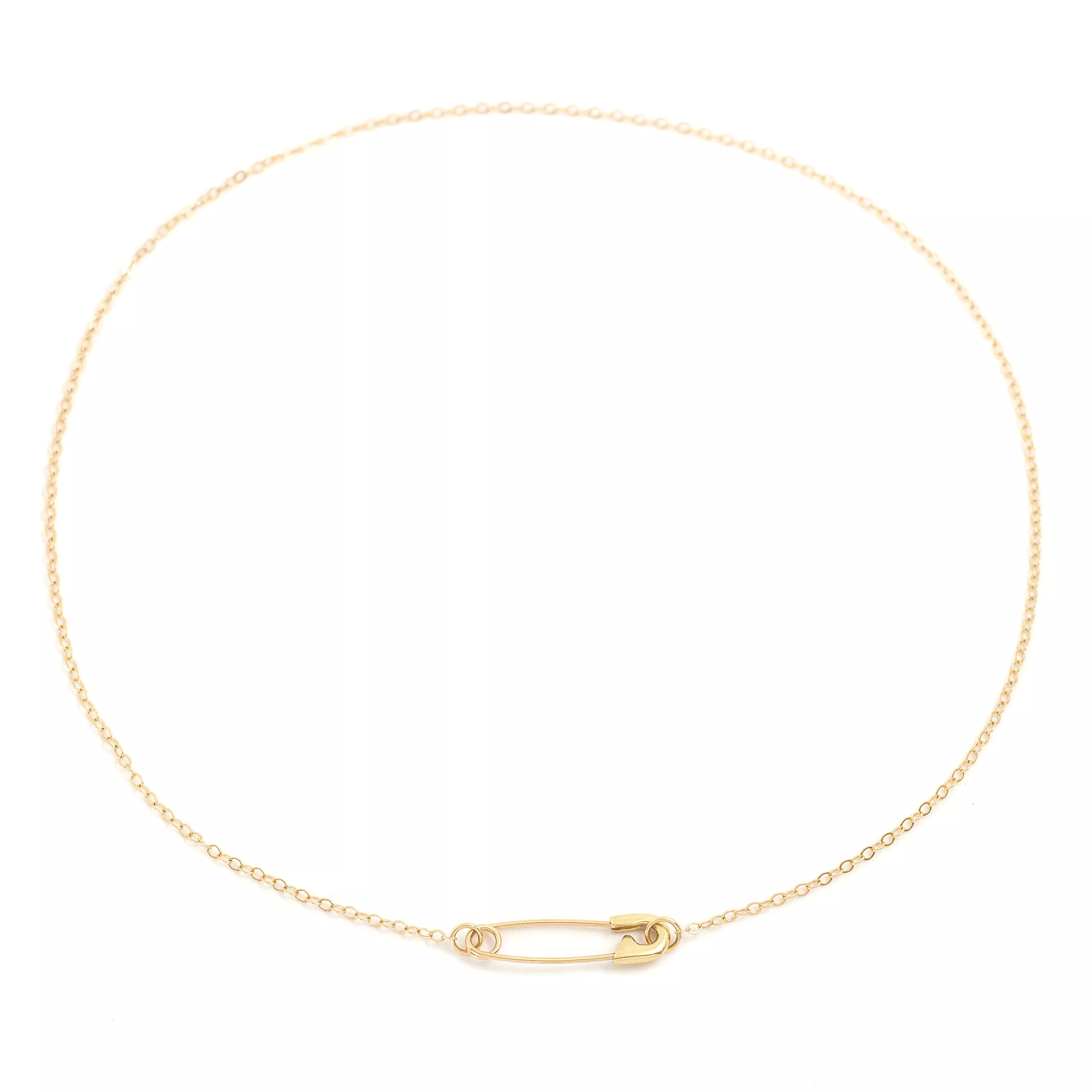 Safety Pin Necklace - 14k Yellow Gold