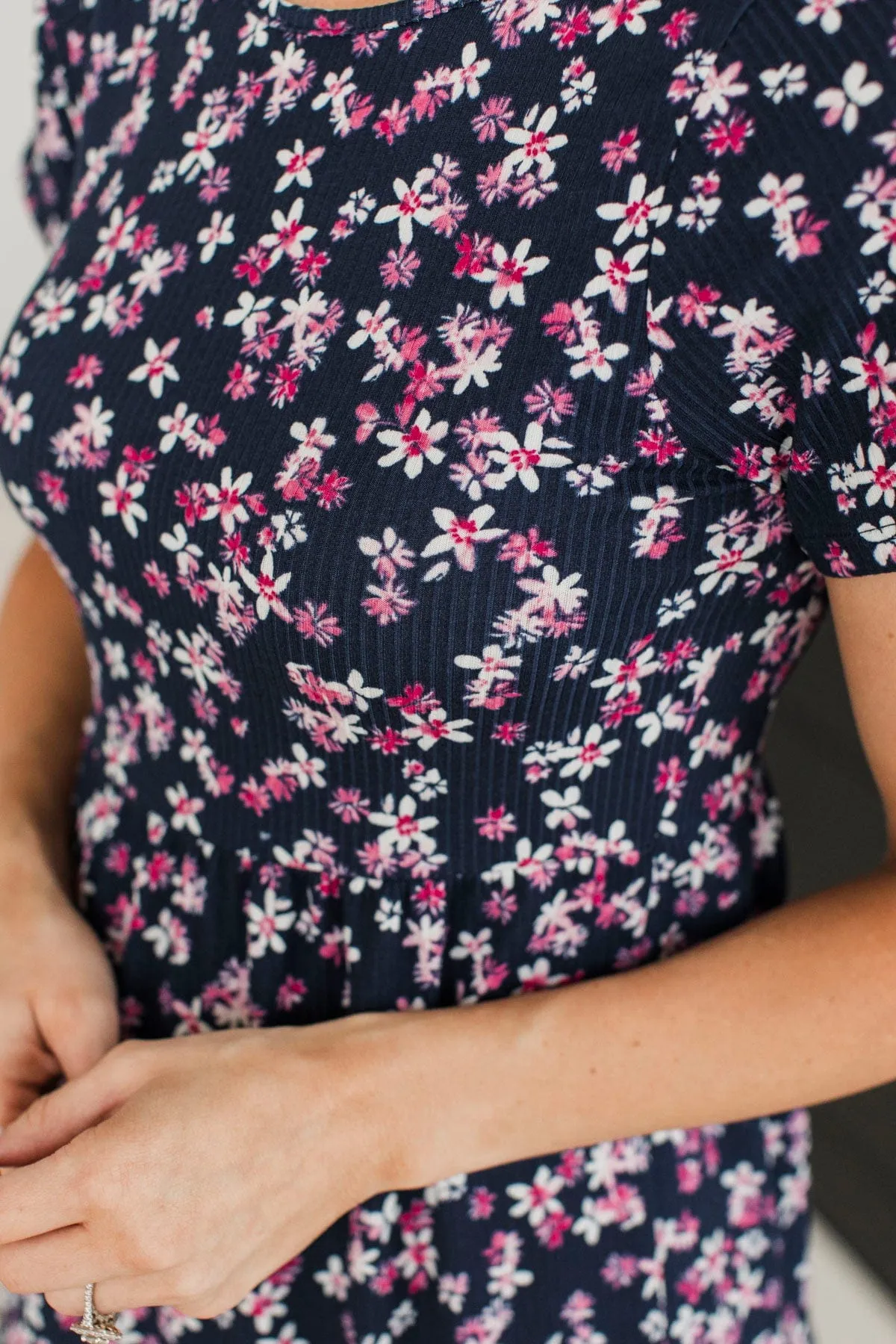 See For Myself Floral Dress- Navy & Pink