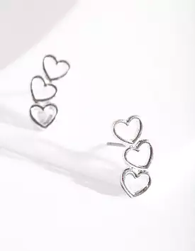 Silver Connected Heart Stud Earrings