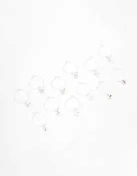 Silver Crystal Heart Wire Hoop Earring 6-Pack