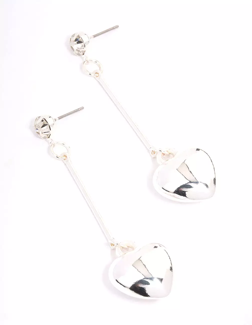 Silver Diamante Chubby Heart Drop Earrings