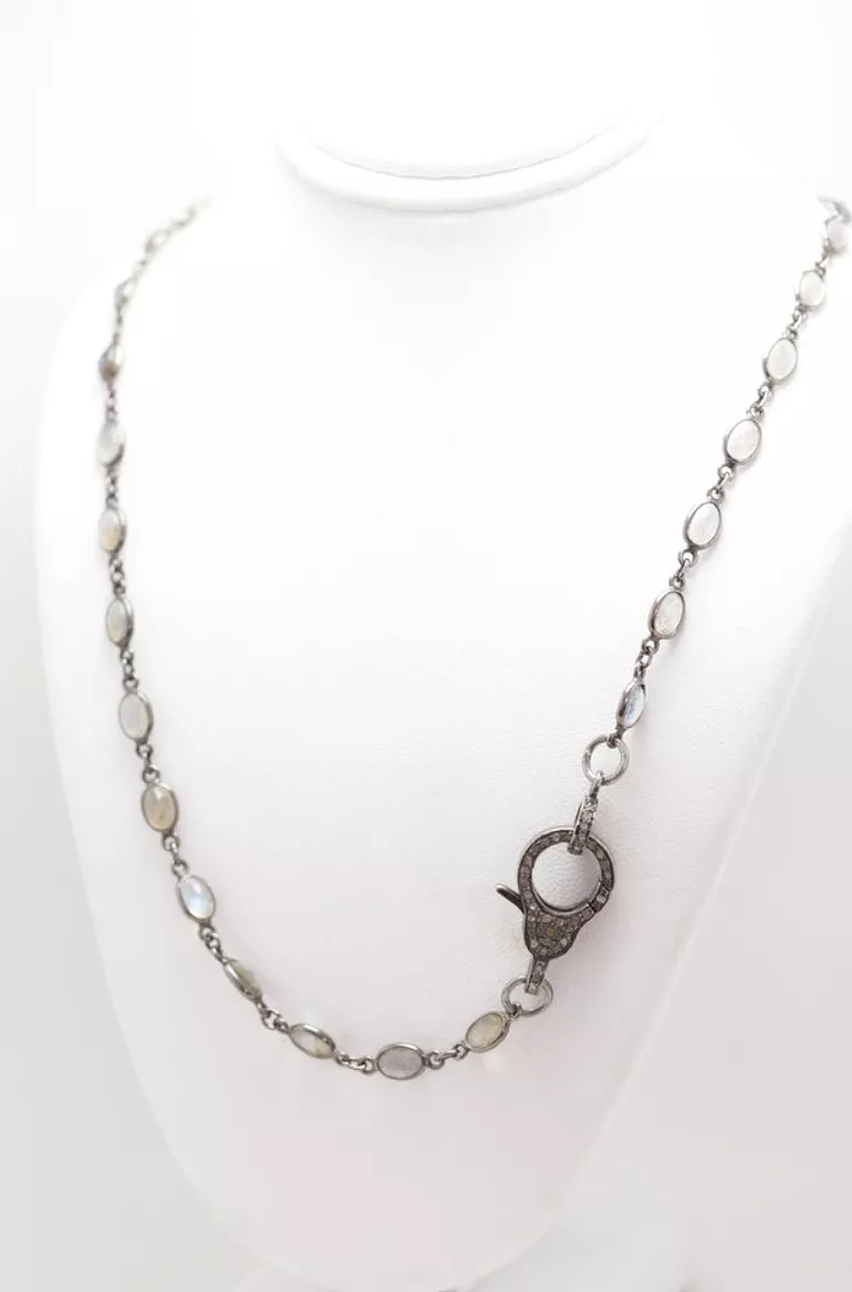 S.Row Designs Rainbow Moonstone Necklace with Pave Diamond Clasp