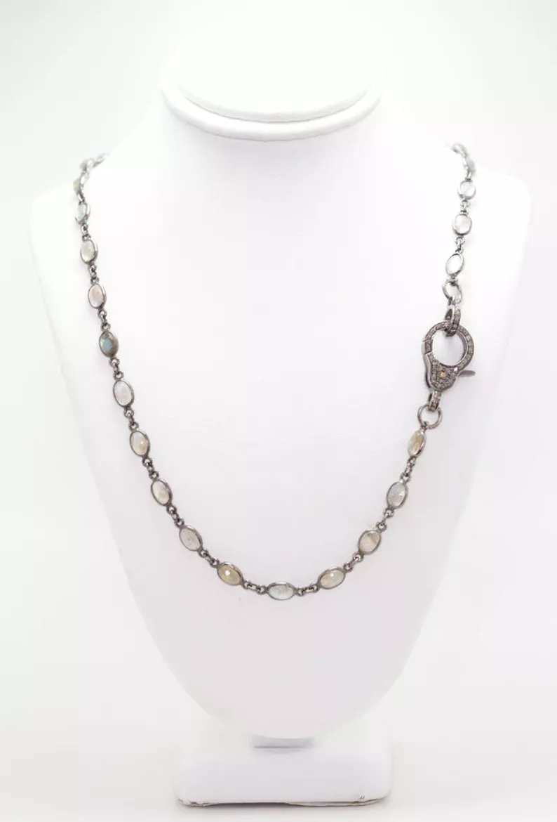 S.Row Designs Rainbow Moonstone Necklace with Pave Diamond Clasp