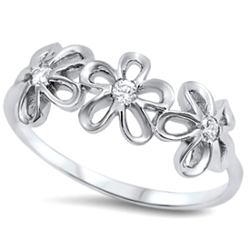 Sterling Silver and CZ Flower Ring Band