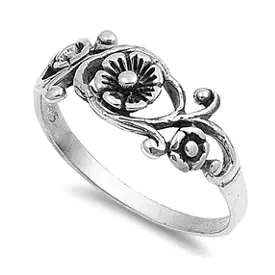 Sterling Silver Flower and Leaves Ring