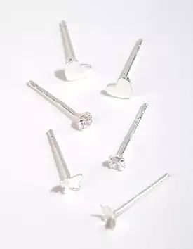 Sterling Silver Heart & Butterfly Stud Earring Pack