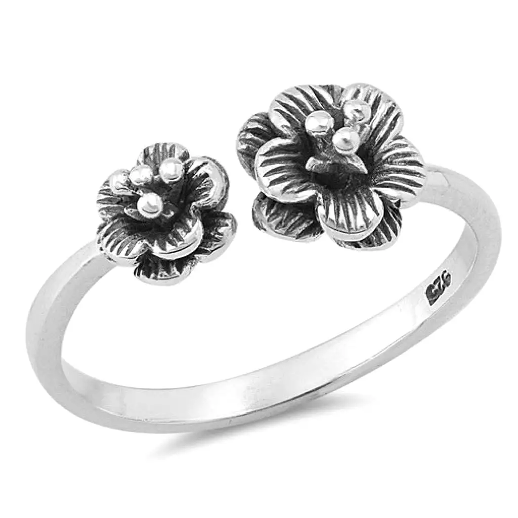 Sterling Silver Plumeria Flower Open Ring