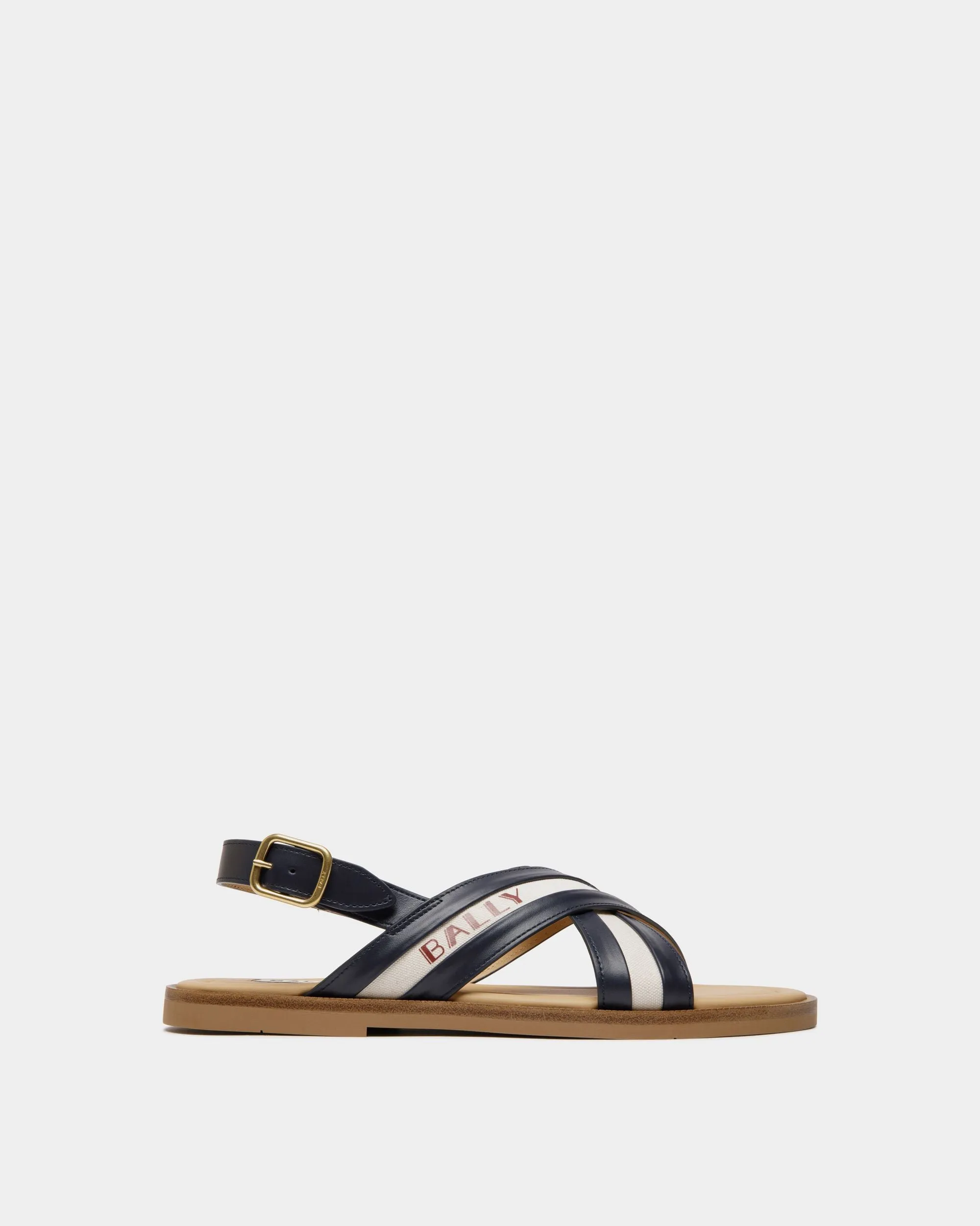 Summer Capsule Sandal In Navy Blue And Natural Leather And Canvas 