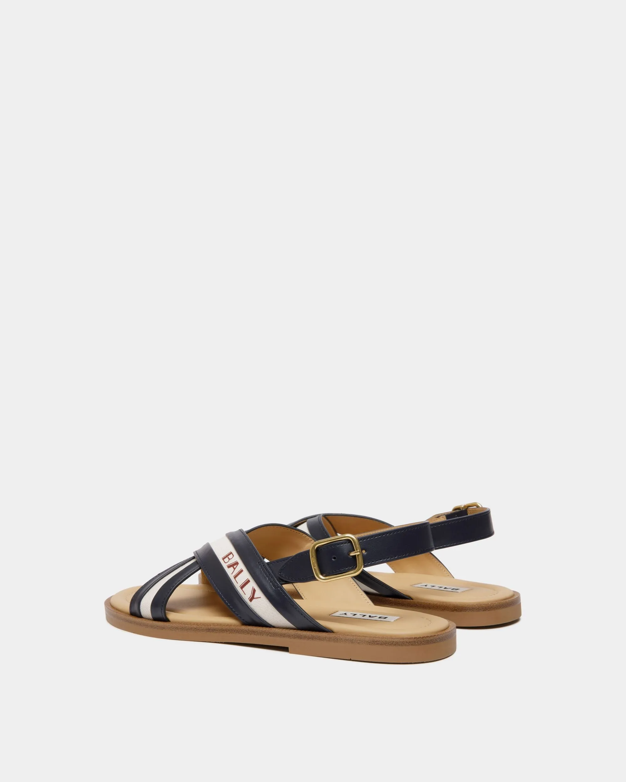 Summer Capsule Sandal In Navy Blue And Natural Leather And Canvas 