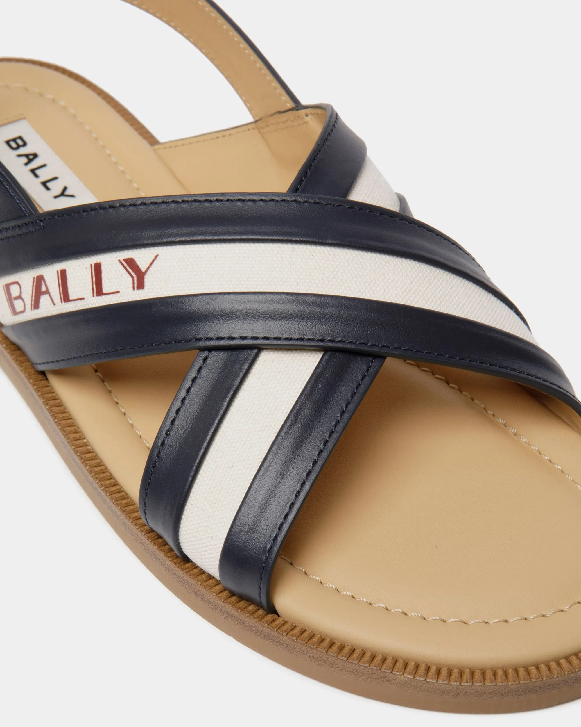 Summer Capsule Sandal In Navy Blue And Natural Leather And Canvas 