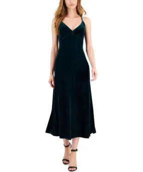 Taylor Petites Womens Velour Spaghetti Straps Evening Dress