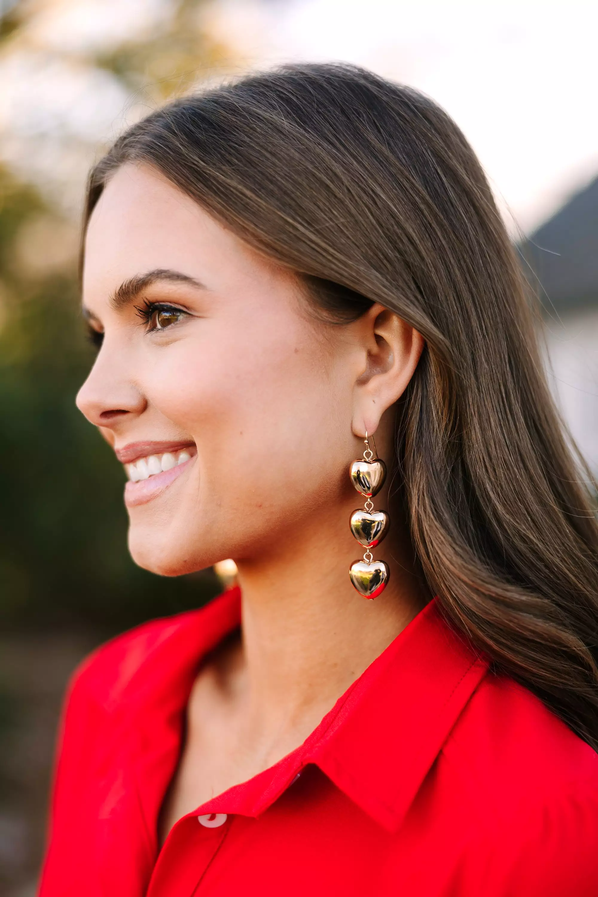 Triple Heart Gold Drop Earrings