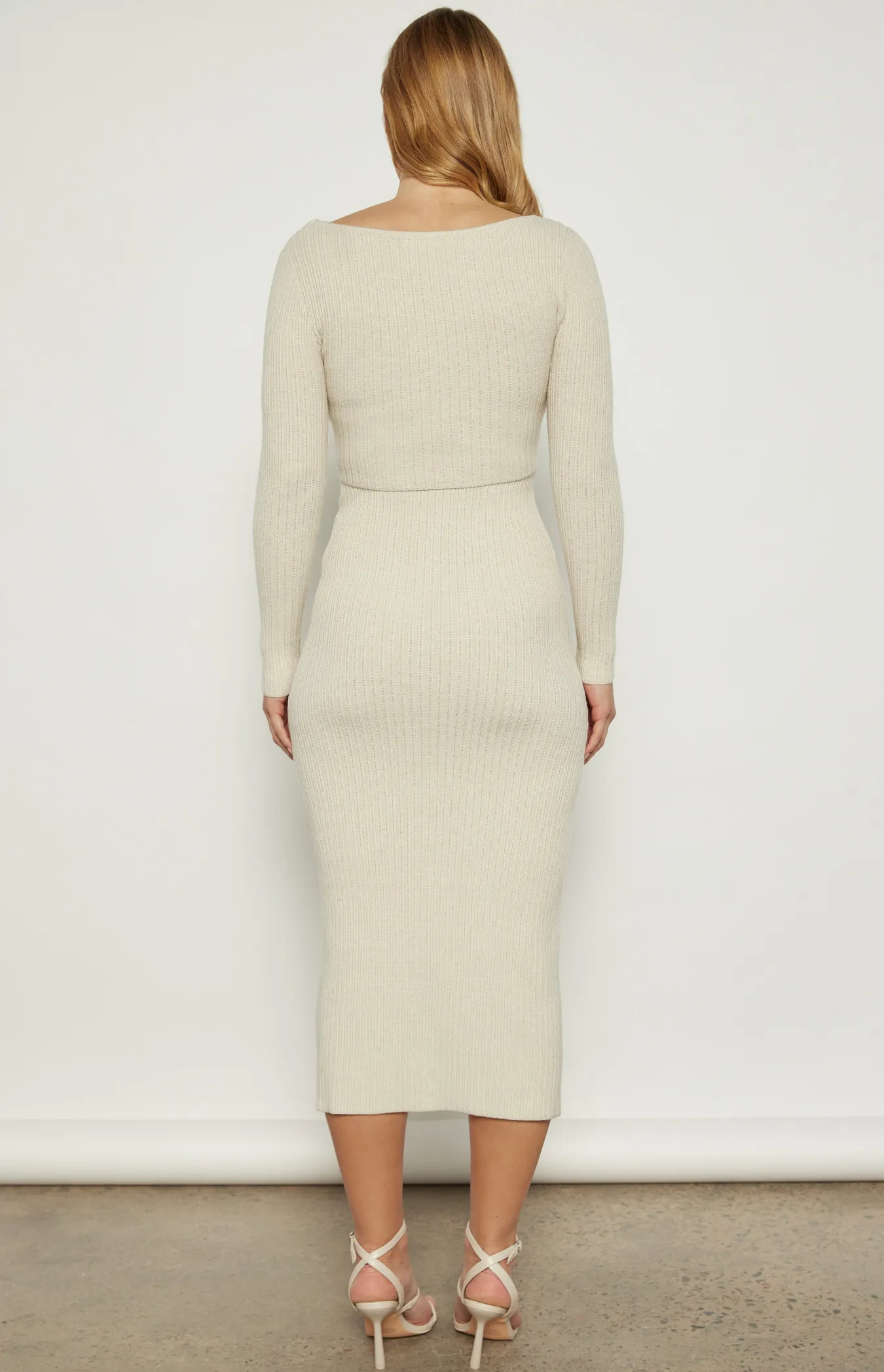 Two Piece Knit Dress with Front Twist Matching Cardigan (WKN699)