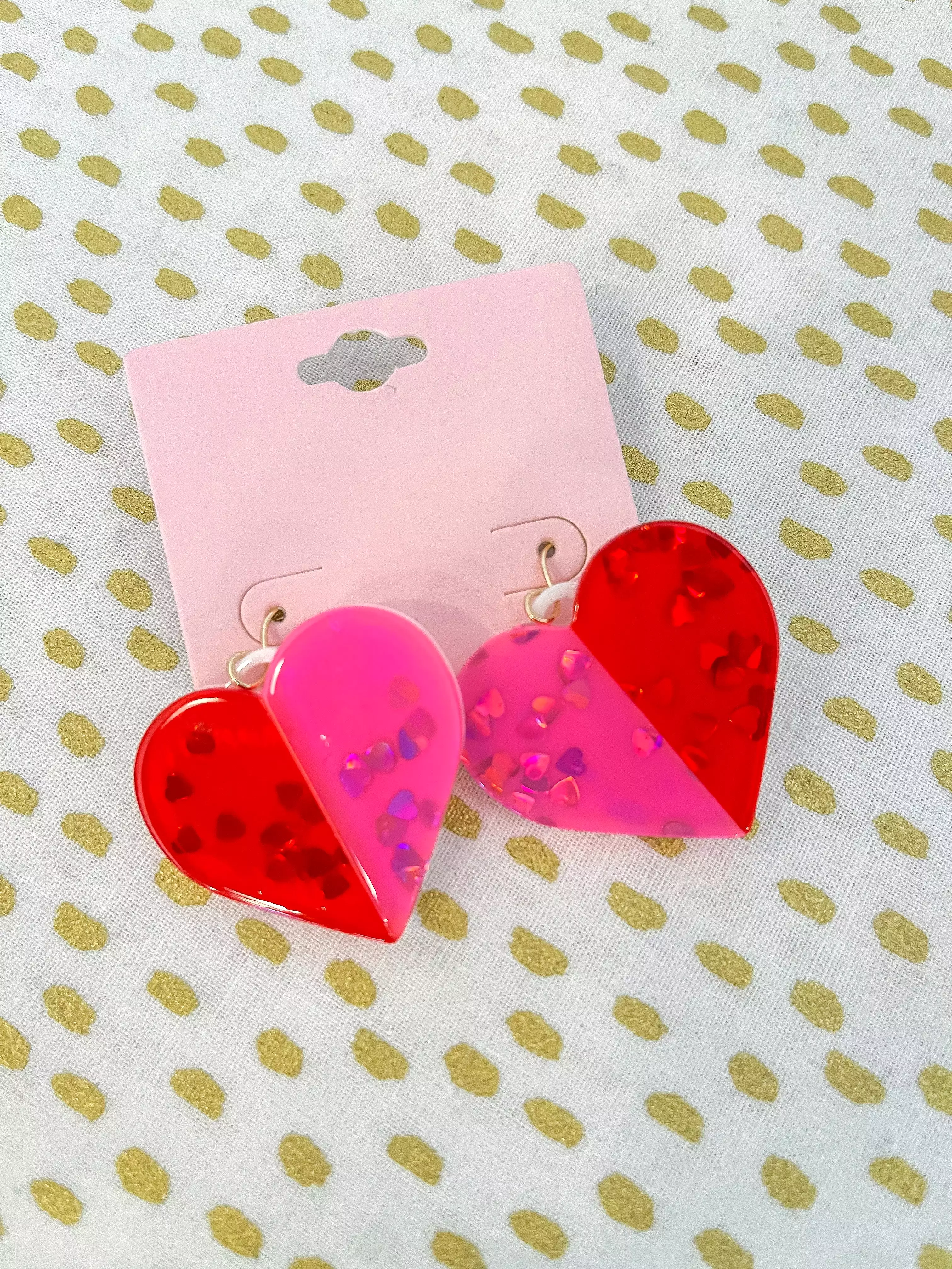 Two-Tone Clear Resin Heart Dangle Earrings