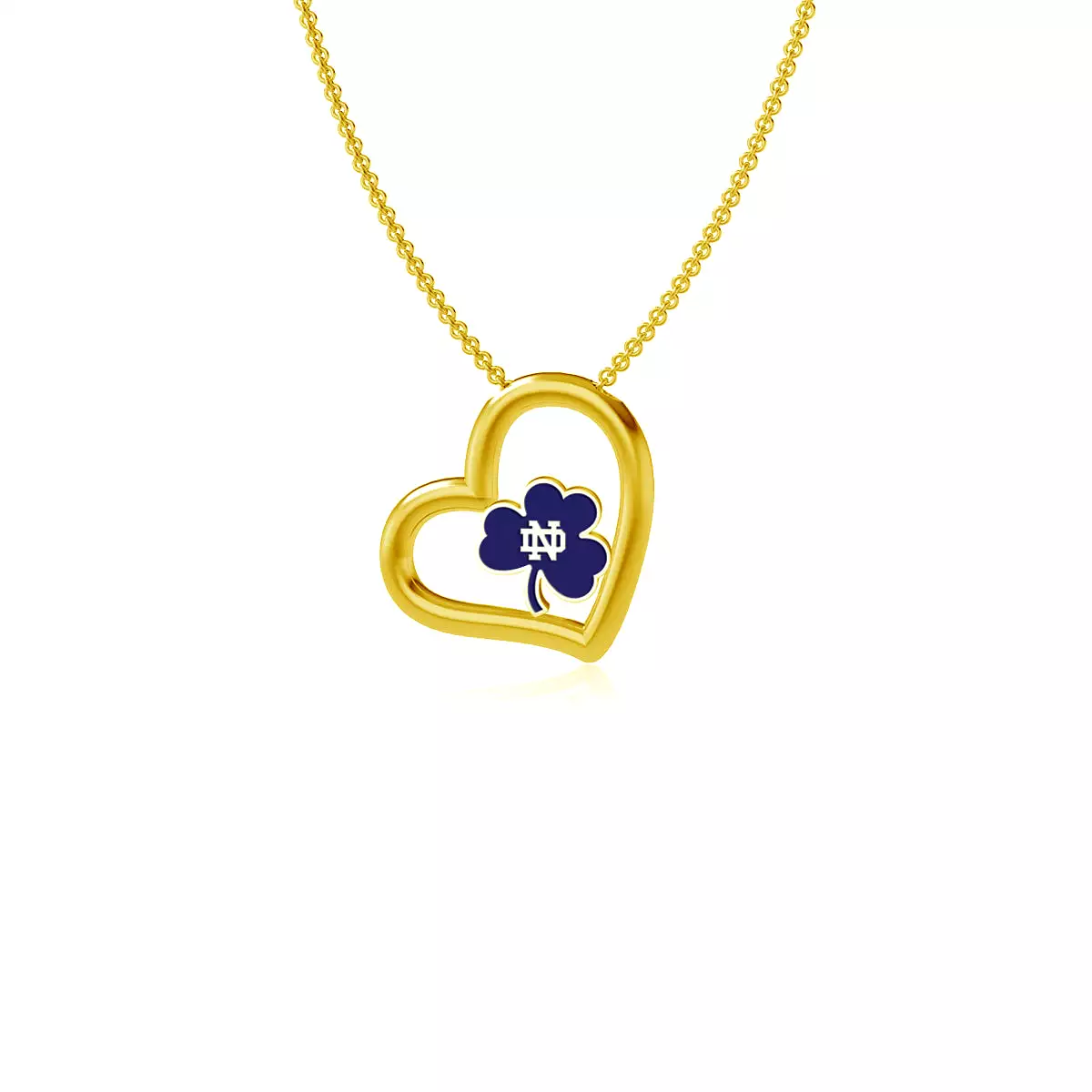 University of Notre Dame Shamrock Heart Necklace - Gold Plated Enamel