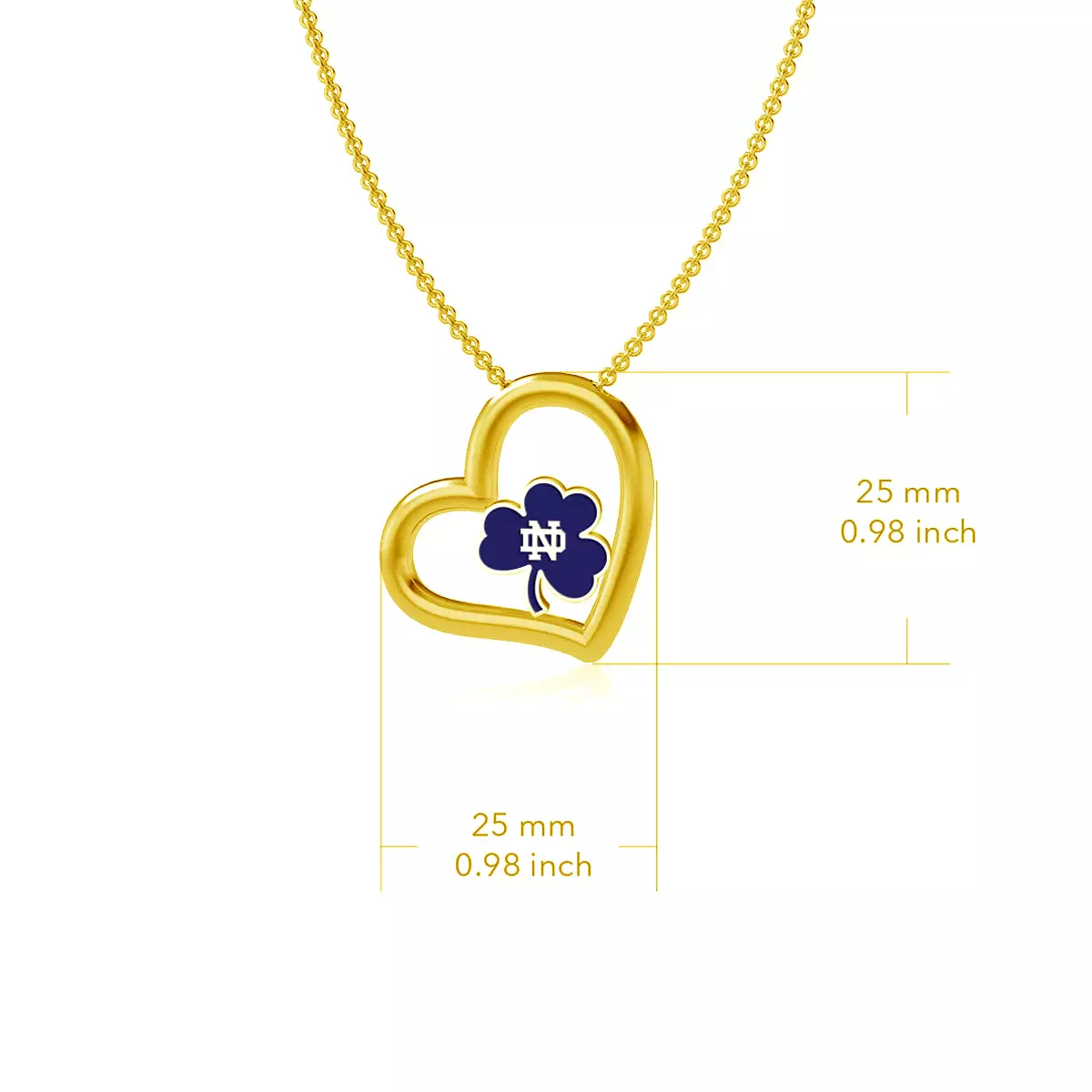 University of Notre Dame Shamrock Heart Necklace - Gold Plated Enamel