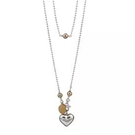 Von Treskow SILVER BALL CHAIN NECKLACE WITH YELLOW GOLD VT PLATE & PUFFY HEART