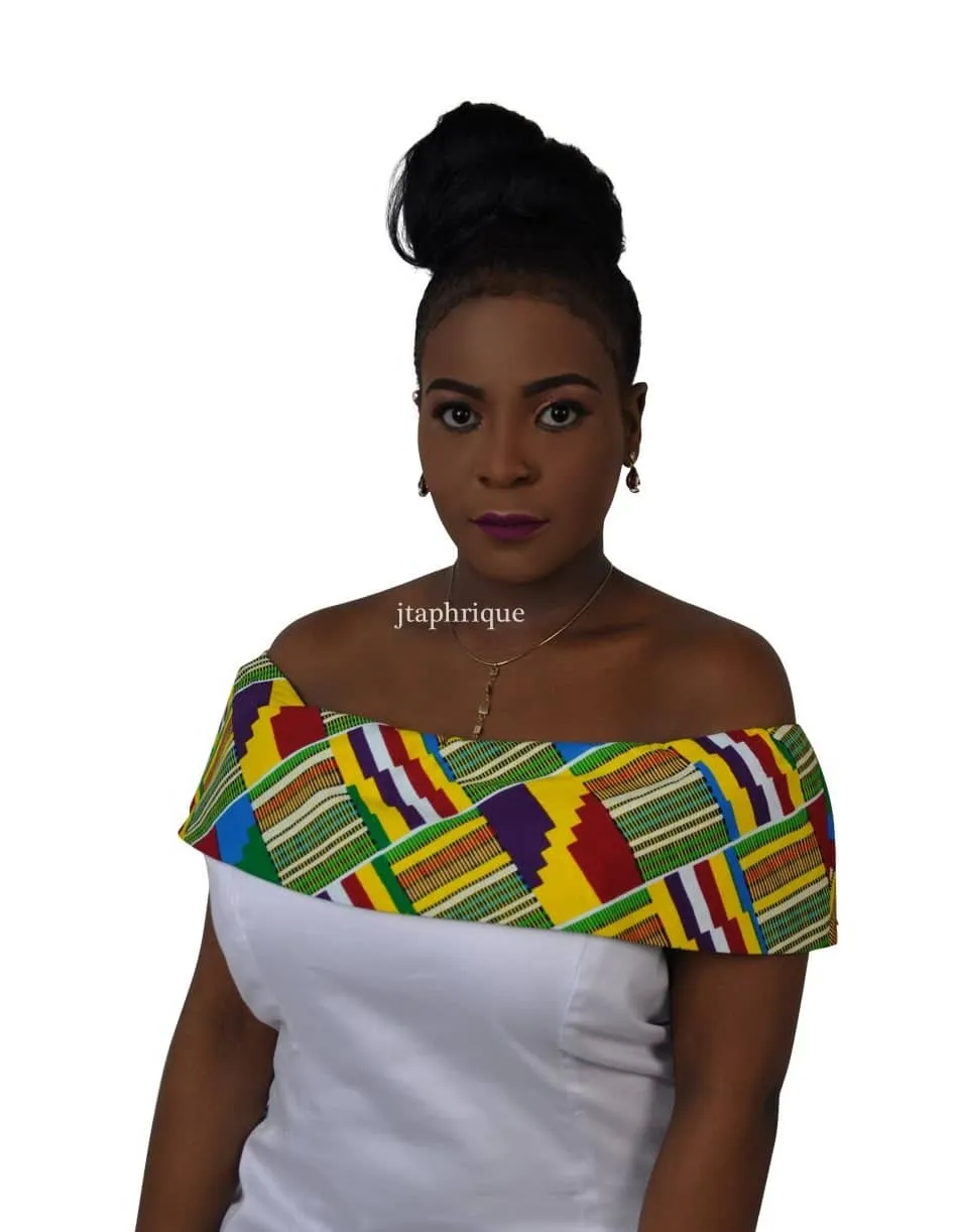 White & Kente Fusion Silhouette Dress - African Clothing Store | JT Aphrique