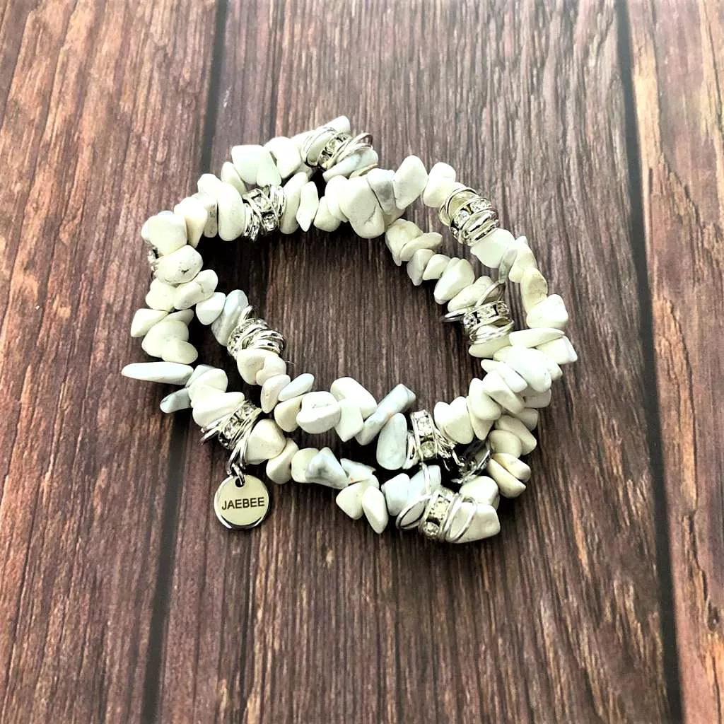 White Howlite Chip Beaded Bracelet Set